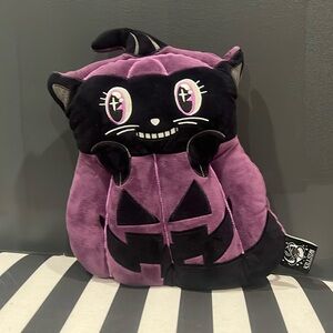 Killstar Purple Pumpkin Black Cat Pillow